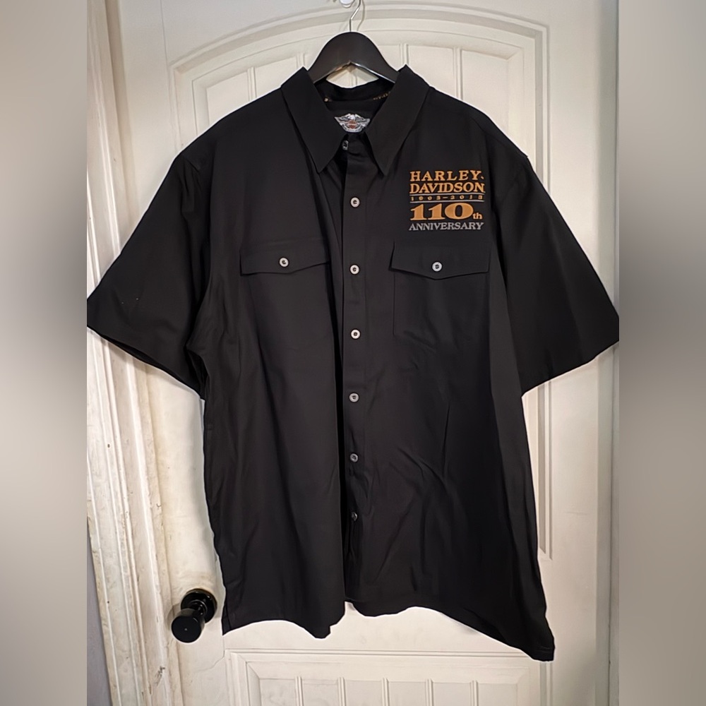 Harley-Davidson Black and Orange 110th Anniversary Button Down Shirt 3XL
